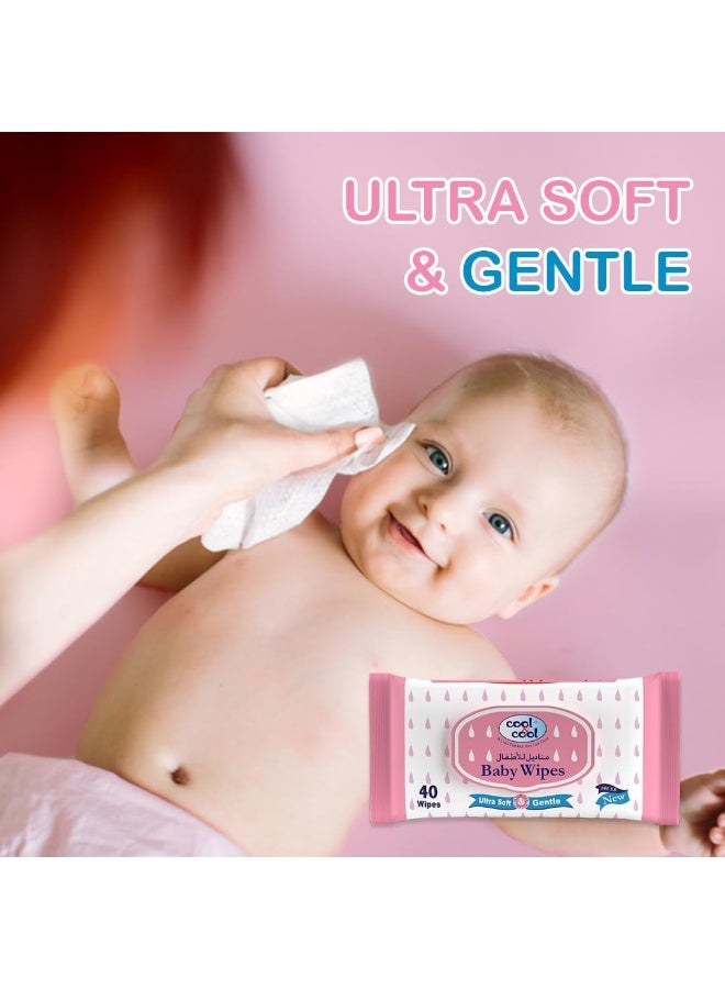 Cool & Cool Baby Wipes 40's - Alcohol Free, Paraben Free, Vitamin E, Aloe Vera, Ultra Soft & Gentle for Sensitive & Delicate Skin - Image 2